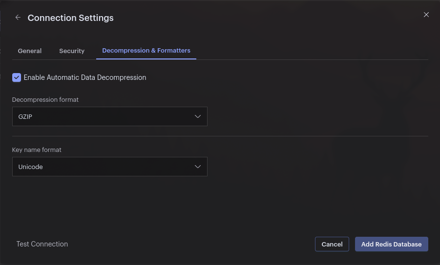 Redis Insight Compression Settings